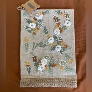 Floral Leaf Embroidered Linen Tea Towel